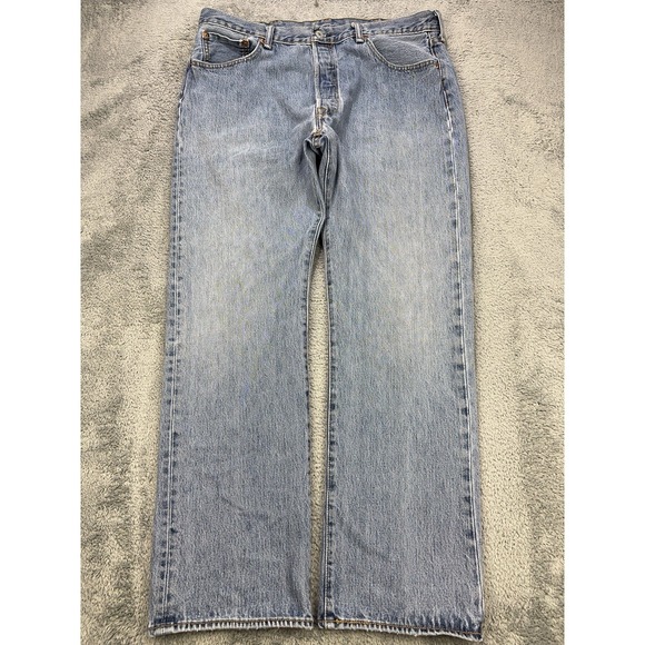Levi's Other - Levis 501 Jeans Mens 38x32 Blue Distressed‎ Denim Straight Leg Button Fly